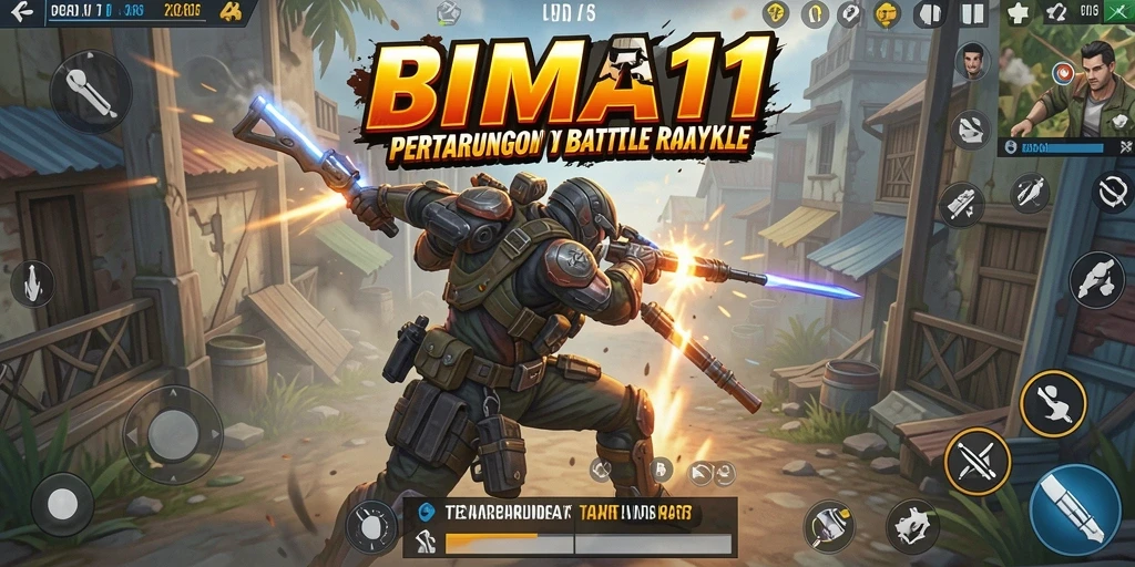 Screenshot utama BIMA11 menampilkan aksi seru dalam gameplay Battle Royale.