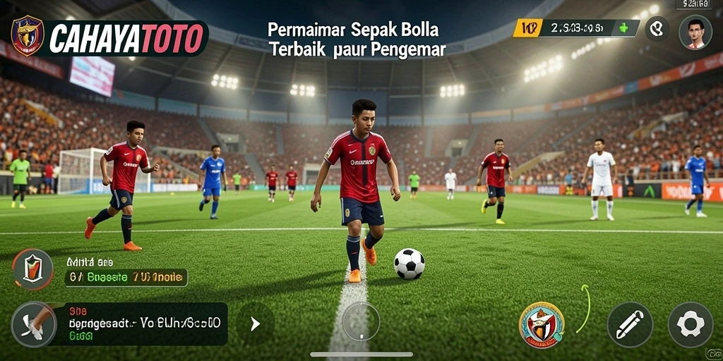 Screenshot utama CAHAYATOTO menampilkan gameplay sepak bola yang menegangkan.