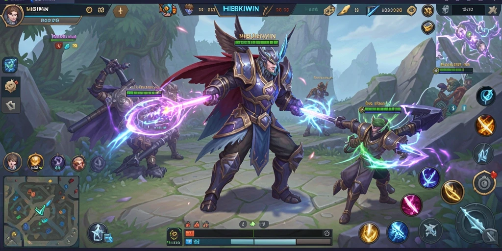 Tangkapan layar utama HIBIKIWIN menampilkan aksi seru dalam pertempuran MMORPG.