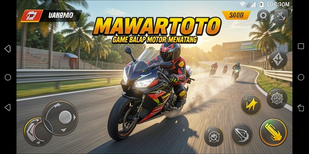 Screenshot gameplay MAWARTOTO menampilkan aksi balap motor yang intens.